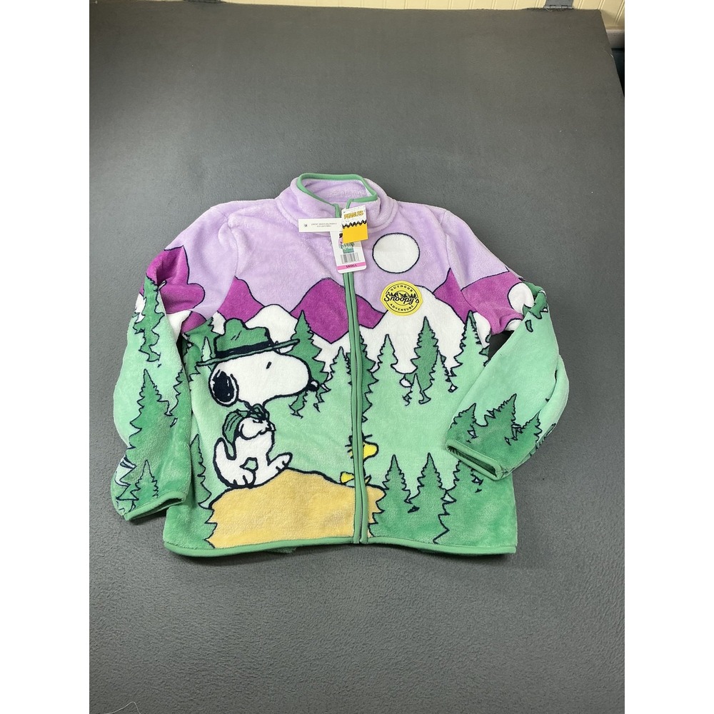 Peanuts Jacket Womens S Multicolor Fleece Snoopy Scenic Full Zip Collared